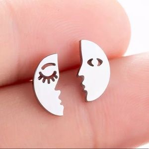 Stainless Steel Moon Stud Earrings